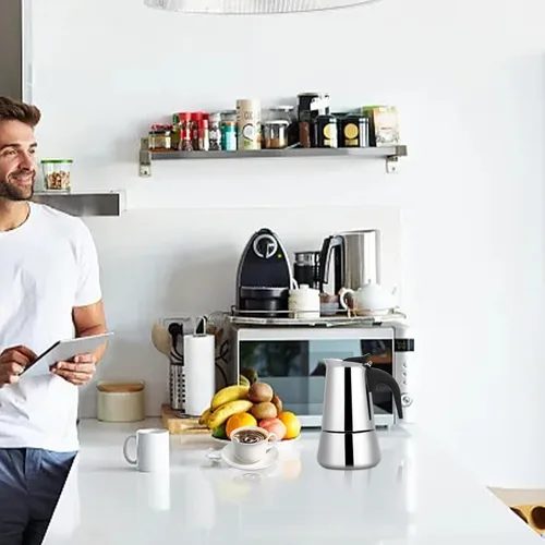 Miniatura 8 de Cafetera eléctrica del percolador, olla de mesa de café espresso de fondo ancho de acero inoxidable (3.4 fl oz)