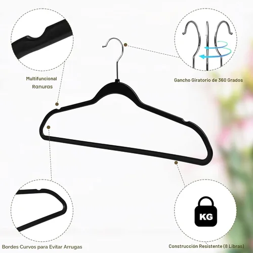 Miniatura 3 de Quality Hangers Paquete de 50 perchas de plástico para ropa, perchas delgadas sin terciopelo con gancho cromado giratorio de 360° y muescas