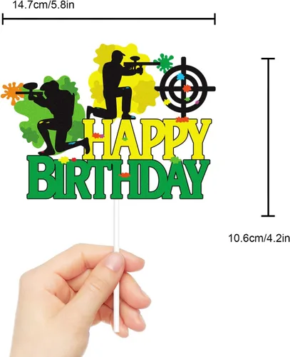 Miniatura 4 de Paintball - Decoración colorida para tartas de feliz cumpleaños, juego de disparos de feliz cumpleaños, suministros de fiesta de paintball para niños