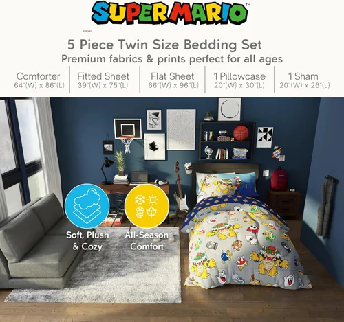 Miniatura 457 de Franco - Juego de edredón y sábanas supersuaves con funda, para niños, 7 piezas, tamaño matrimonial, Five Nights At Freddy's Cinco noches en Freddy's