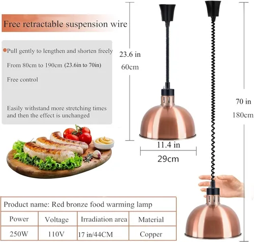 Miniatura 2 de JIAWANSHUN Calentador de alimentos comercial Lámpara de calor retráctil con bombilla de 250 W para catering y restaurante Suministros de calefacción