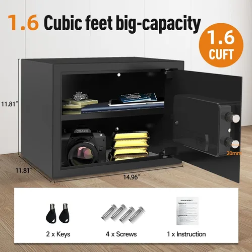 Miniatura 2 de Goldenkey Caja fuerte clásica grande de 1.6 pies cúbicos con puerto de carga, caja fuerte digital de acero con estante, se adapta a laptop, joyas