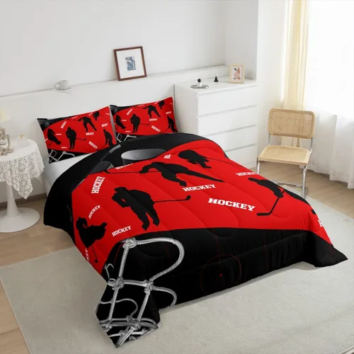 Miniatura 5 de Juego de ropa de cama de hockey sobre hielo para niños, adolescentes y adultos, juegos de edredón de disco de hockey, regalo para fanáticos