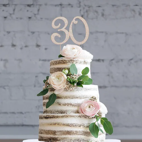 Miniatura 3 de Decoración de 30 tartas – Metal de oro rosa de alta calidad – Decoración de diamantes de imitación brillantes para fiesta de cumpleaños número 30