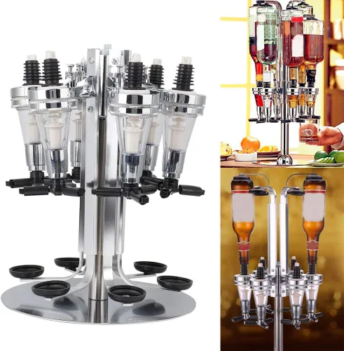 Dispensador de licor de 6 botellas, dispensador giratorio de mezcla de licor, dispensador de bebidas alcohólicas, soporte de vino con soporte