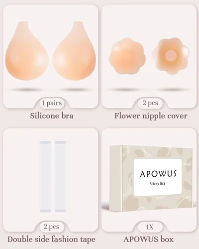 Miniatura 5 de APOWUS Sujetadores adhesivos para mujer, brasier invisible con realce, sin espalda, brasier sin tirantes para busto grande, reutilizable