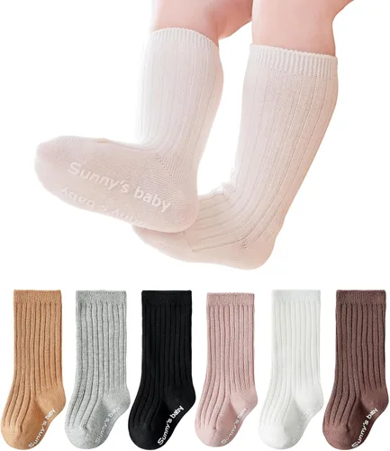 Zumou Calcetines altos hasta la rodilla para niños pequeños, antideslizantes, antideslizantes, para bebés, niños y niñas, medias largas sin costuras