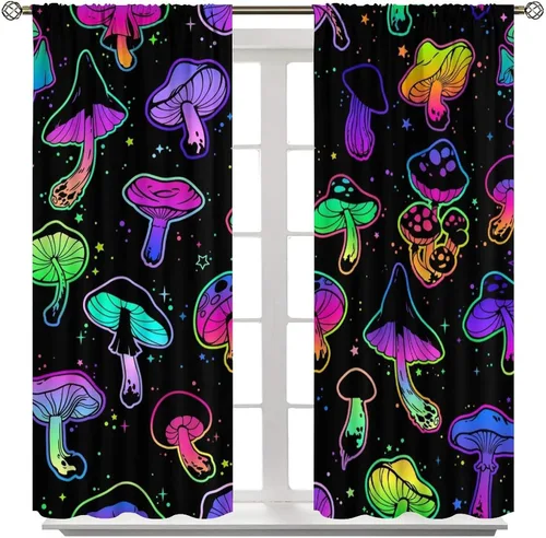 Miniatura 23 de Cortinas semitraslúcidas de hongos, estilo bohemio, plantas místicas, sol, luna, tratamiento de ventana para dormitorio, sala de estar, cocina