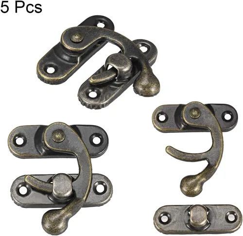 Miniatura 4 de uxcell Vintage Lock Clasp Right Latch Hook Hasp 1.654 in x 1.457 in Pestillo de brazo oscilante plateado bronce, 5 piezas W tornillos