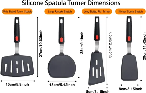 Miniatura 7 de Juego de 4 Espátulas Volteadoras de Silicona, Wiztoynia Espátulas de Cocina Resistentes al Calor 600°F para Utensilios de Cocina Antiadherentes