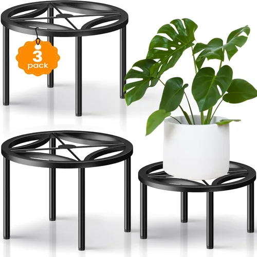 Miniatura 17 de TOSKING Soporte de metal resistente para plantas, patrón redondo de desplazamiento clásico de 9 pulgadas, patas niveladoras antideslizantes