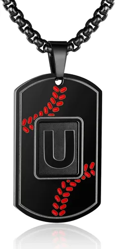 Miniatura 80 de A-Z Collar con etiqueta de perro para hombre, dije de béisbol, cadena de acero inoxidable de 22 + 2 pulgadas, regalo de joyería personalizado