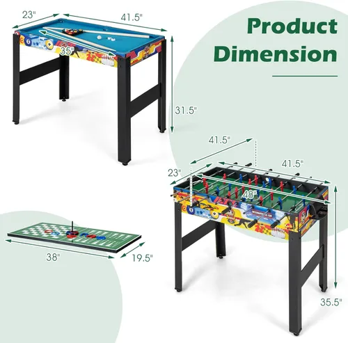 Miniatura 9 de Giantex Mesa de juego múltiple 12 en 1, mesas de juego combinadas de 48 pulgadas con futbolín, hockey, ping pong, piscina, ajedrez, bolos, damas