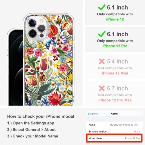 Miniatura 2 de MOSNOVO Funda para iPhone 12 e iPhone 12 Pro, [Buffertech Protección contra Caídas de Grado Militar de 6.6ft] [Tecnología Anti Despegue] Funda Claro