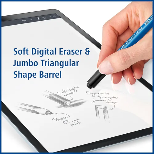 Miniatura 6 de STAEDTLER Mars Lumograph Jumbo Lápiz Stylus Digital con Borrador: Sin Carga, Rechazo de Palma EMR, 4096 Niveles de Sensibilidad a la Presión
