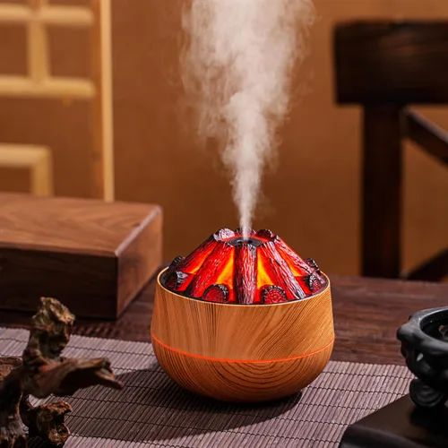 Miniatura 7 de Humidificador simulado de fuego de carbono de gran capacidad para oficina, diseño de fuego de carbón de leña USB, humidificador de escritorio