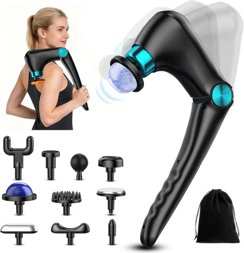 Miniatura 2 de Pistola de masaje plegable con terapia de calor y frío, masajeador de espalda y tejido profundo con 10 cabezales, 9 velocidades, masajeador