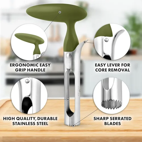Miniatura 2 de Zulay Kitchen Herramienta Premium para Deshuesador de Manzanas - Hojas Ultra Afiladas de Acero Inoxidable y Serradas para Cortar Fácilmente - Fácil