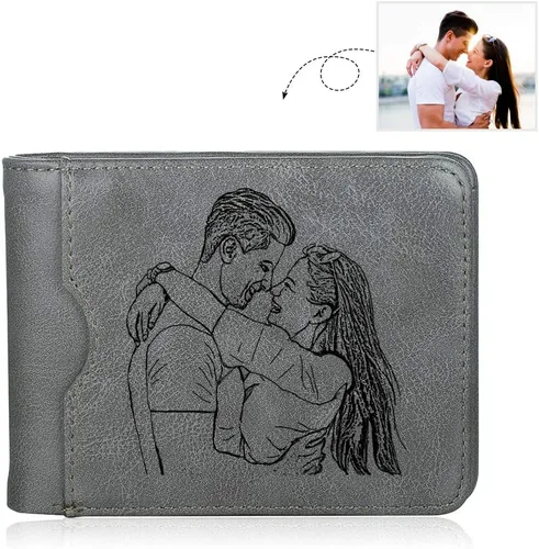 Miniatura 21 de Carteras personalizadas para hombres, cartera personalizada para hombre con imagen grabada y nombre, billetera delgada de cuero plegable, regalos