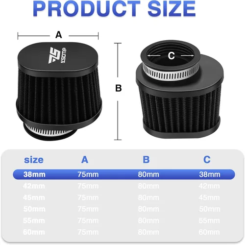 Miniatura 2 de 2 piezas de filtro de aire universal de 38 mm para motocicleta, filtro de motor de repuesto de alto rendimiento, filtros de aire para limpiador