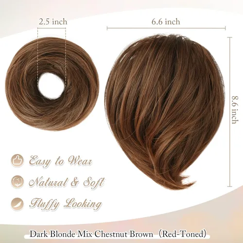 Miniatura 2 de BARSDAR Extensiones de Moño de Cabello Liso - Extensiones de Moño de Coleta de Cabello Liso Corto Totalmente Sintético para Mujeres - Coleteros