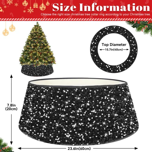 Miniatura 5 de FOTSHARER Collar dorado para árbol de Navidad de 23.6 pulgadas, falda de árbol de Navidad con lentejuelas, anillo de árbol con purpurina para otoño