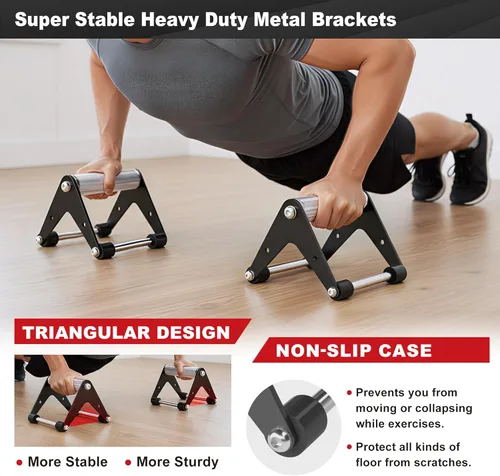 Miniatura 3 de Push Up Bar - Heavy-Duty Stainless Steel Pushup Stands with Non-Slip Base, 500LB Capacity, Portable Home Gym Equipment for Strength Training & Floor