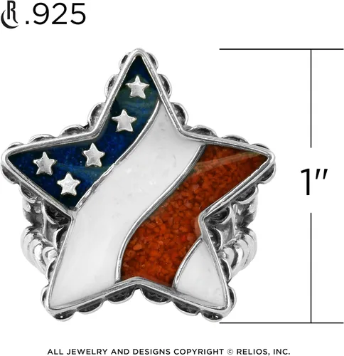 Miniatura 4 de Anillo de estrella con incrustaciones de piedras preciosas, color rojo, blanco y azul americano, tallas 5 a 10