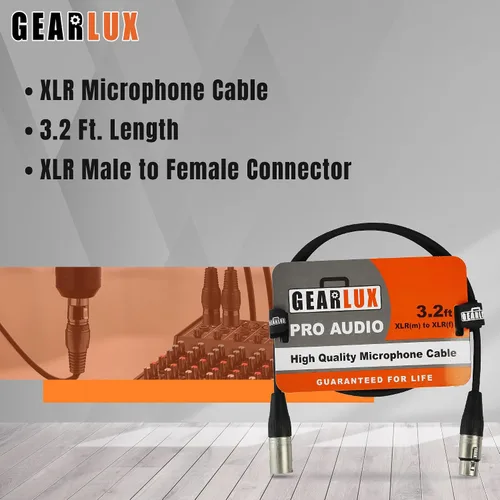 Miniatura 2 de Gearlux, cable de micrófono XLR, completamente balanceado, macho a hembra, 3.2 pies - paquete de 2