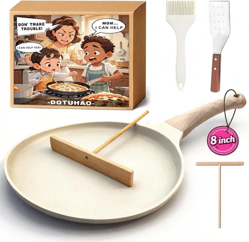 Juego de sartenes antiadherentes para crepes, sartén para parrilla de panqueques de cocina, sartén plana con revestimiento de granito de 8 pulgadas,