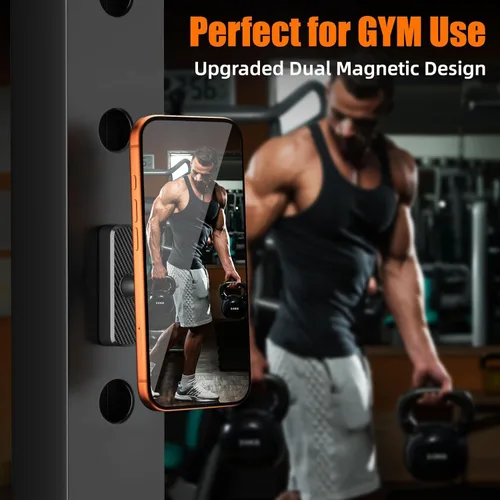 Miniatura 2 de Soporte magnético dual para teléfono, gimnasio, entrenamiento, cocina o cualquier superficie metálica, soporte de base magnética y soporte