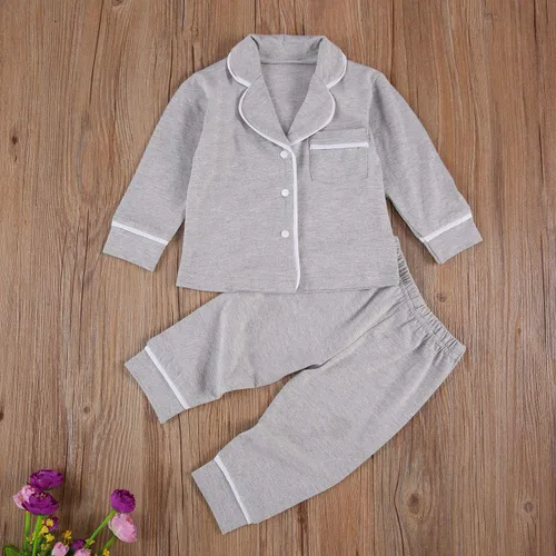 Miniatura 107 de Conjunto de pijama de manga larga con botones para niña pequeña, conjunto de ropa de dormir