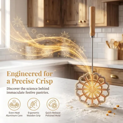 Miniatura 5 de Ciieeo Rosette Timbale Set Moldes de aluminio para gofres con mango de madera, plancha de pastelería sueca para galletas Bunuelos Herramienta