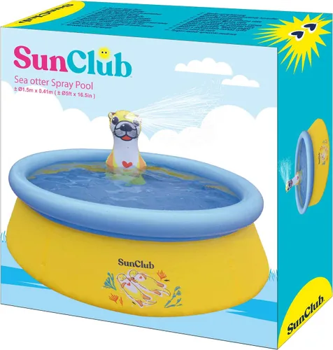 Miniatura 8 de JLeisure Sun Club - Piscina inflable de 5 pies y 2 personas para exteriores sobre el suelo con aerosol de nutria marina 3D, amarillo/azul