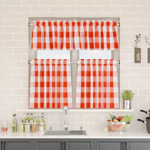 Miniatura 132 de Cenefas de cortina para ventana de 16 pulgadas de largo, 2 paneles de cuadros búfalo, cortinas pequeñas con bolsillo para barra, estilo clásico