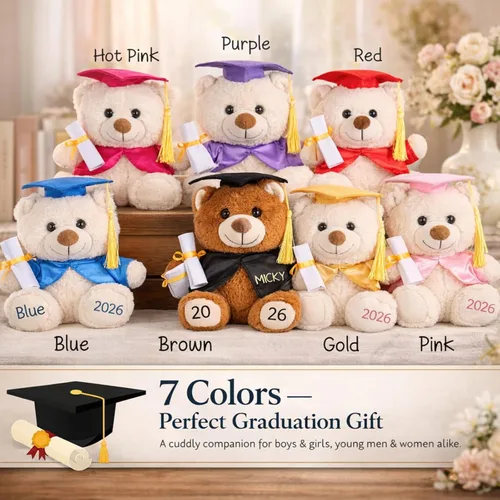 Miniatura 3 de Oso de graduación personalizado 2026-9.5 pulgadas 7 colores personalizados de peluche de graduación con fecha de nombre, regalo de graduación