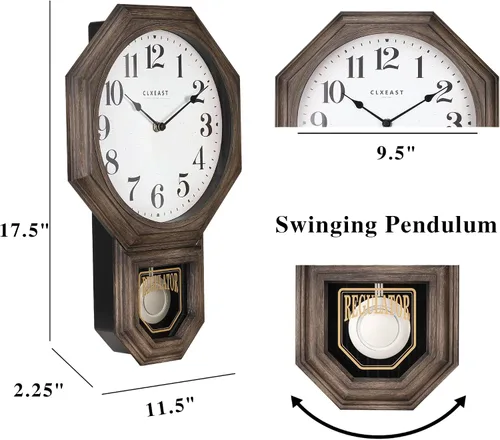 Miniatura 2 de CLXEAST Reloj de Pared de Péndulo, Relojes de Pared de Péndulo Regulador de Escuela Grandes para Decoración de Sala de Estar, Plástico con Acabado