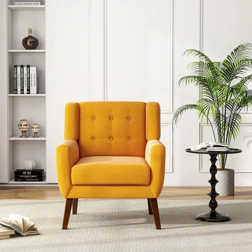 Miniatura 17 de Silla decorativa de piel sintética, moderna silla tapizada para sala de estar, cómodos asientos individuales con botones, asiento de lectura Negro