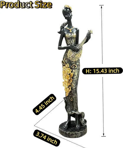 Miniatura 2 de Lescafita Mujer africana con estatua de resina de laúd – Figura de escultura musical tribal hecha a mano – Decoración cultural afrocéntrica
