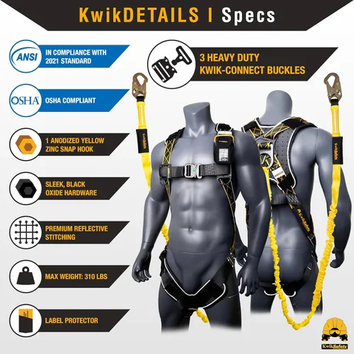 Miniatura 6 de KwikSafety - SCORPION Safety Harness [w/Attached 6ft Lanyard] Safety Harness Fall Protection Kit ANSI OSHA Premium