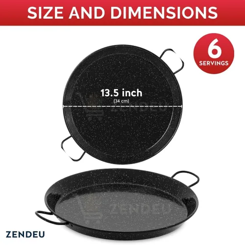 Miniatura 6 de Paellera de paella de España – Auténtica paellera de acero al carbono esmaltado, grande 13.5 pulgadas (34 cm) Paellera tradicional fabricada