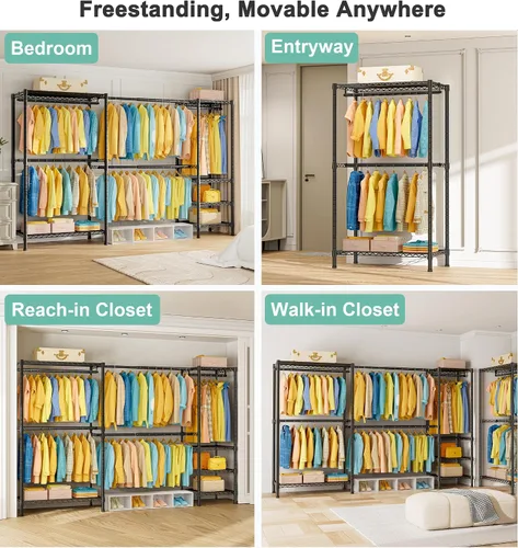 Miniatura 5 de SEMHOR E01 - Perchero extensible y resistente, organizador de sistema de armario independiente, estantes portátiles ajustables de acero al carbono