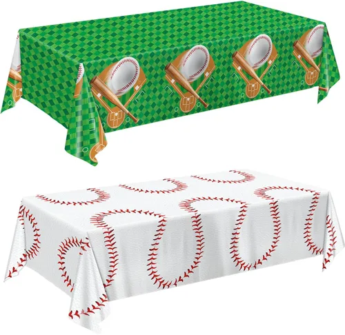 Miniatura 7 de Oigco Decoraciones para fiestas de béisbol, paquete de 4, manteles de plástico desechables para juegos y fiestas de cumpleaños, 54 x 108 pulgadas
