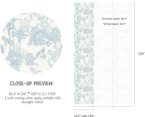 Miniatura 7 de RollsRolla Toile Azul y Blanco Papel Pintado para Despegar y Pegar Pared de Acento Estilo Francés Chinoiserie Campestre Temporario para Apartamentos