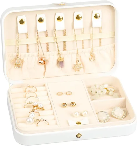 Miniatura 94 de Joyero pequeño, joyero de viaje portátil para mujer, mini organizador de viaje de 2 capas, regalo para mujeres y niñas, negro A