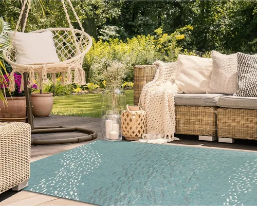 Miniatura 10 de Liora Manne Carmel - Alfombra decorativa de mezcla sintética para interiores y exteriores, de bajo perfil, contemporánea, decoración de peces Agua