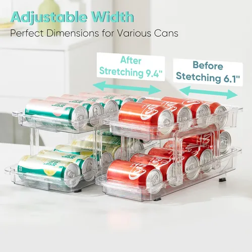 Miniatura 2 de VUSIGN Organizador de latas de soda expandible, paquete de 2, dispensador de latas de ancho ajustable para refrigerador de 6.1 a 9.38 pulgadas