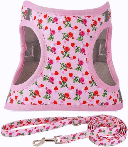Miniatura 9 de Arnés para perro con correa, arnés reflectante para todo clima, sin tirones, con patrón floral, acolchado, malla para gatos, cachorros, perros