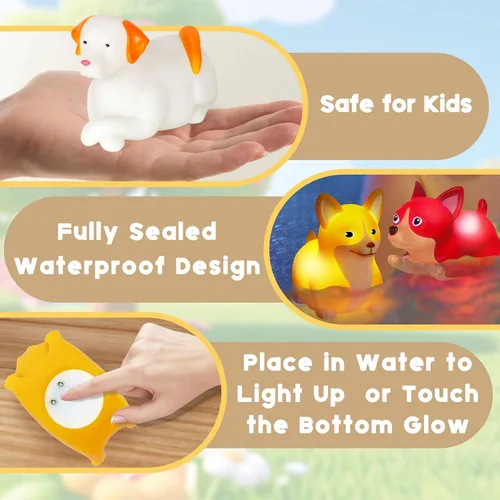 Miniatura 4 de Juguetes de Baño para Niños Pequeños de 1-3 años: Set de 6 Piezas de Juguetes de Baño de Perro Iluminados, Juguetes de Baño para Bebés, Juguetes