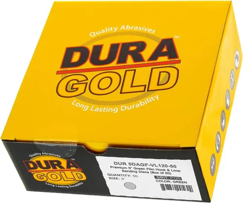 Miniatura 4 de Dura-Gold Discos de lijado de película verde de 5 pulgadas de alta calidad, grano 120 (caja de 50), discos de papel de lija con respaldo de gancho